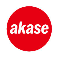 Akase company logo with white text on a red circle background