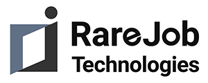 Logo of RareJob Technologies featuring a stylized icon and company name text.