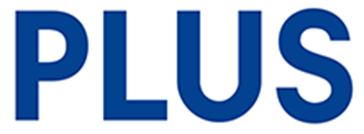 Logo of PLUS Corporation featuring the word 'PLUS' in bold blue letters.