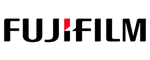 Fujifilm company logo in black text with a red accent on a white background.