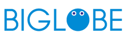 The BIGLOBE logo featuring blue text with a circular blue globe containing two stylized eyes as the 'O' in 'BIGLOBE'.