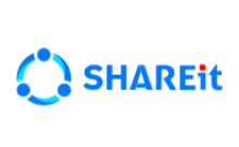 The logo of SHAREit, featuring a circular blue icon with three dots and the word 'SHAREit' in blue text with a red dot over the 'i'.