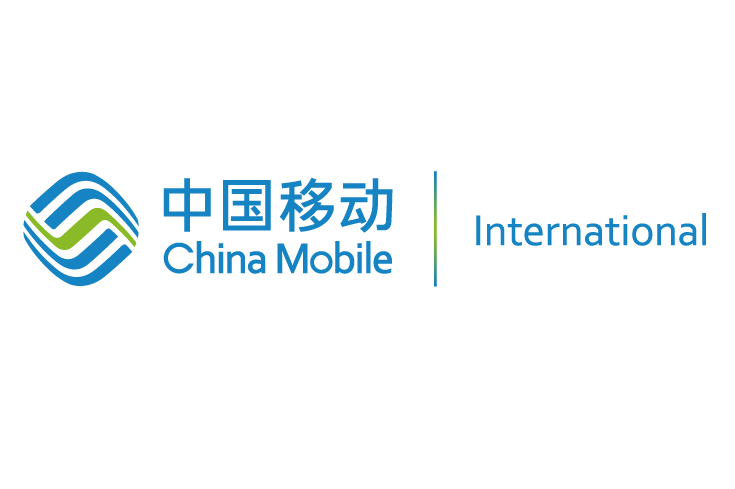 The logo of China Mobile International, featuring the company name in both Chinese and English along with the word 'International' in blue text and a blue and green abstract icon on a white background.