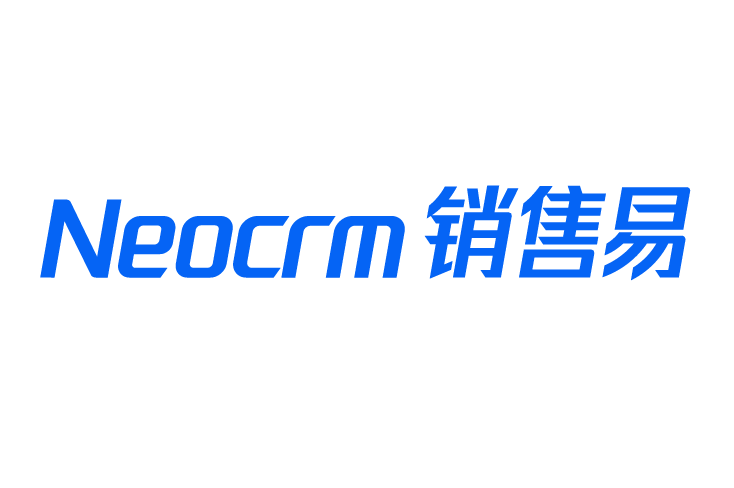 Logo for Neocrm (销售易) featuring bold blue text in both English and Chinese on a white background.