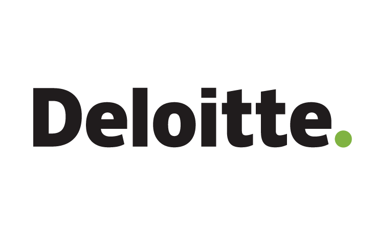 The Deloitte logo featuring bold black text with a green dot at the end on a white background.