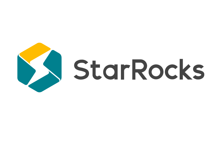 The logo for StarRocks, featuring a stylized geometric icon and the word 'StarRocks' in modern font.
