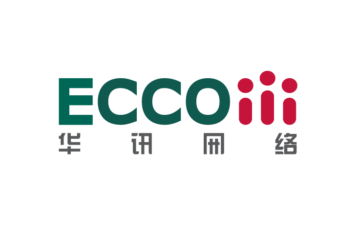 Logo for ECCO 华讯网络, featuring the company name in English and Chinese characters with a distinct red icon on a white background.