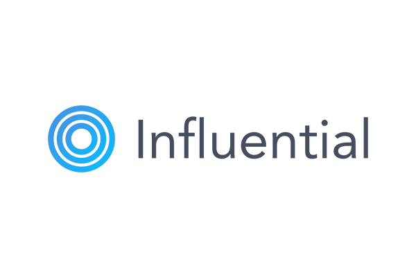 Logo of Influential company featuring a design of concentric blue circles to the left of the word 'Influential' in dark text on a white background.