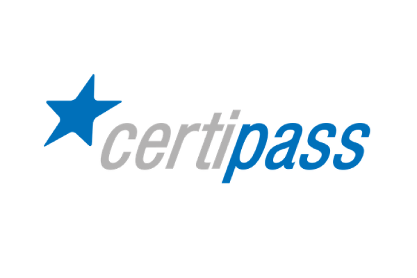 The Certipass logo featuring a blue star to the left of the company name, with 'certi' in gray and 'pass' in blue text.