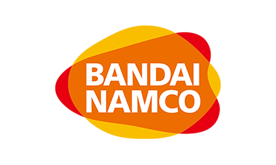 The Bandai Namco logo in white text on an orange and yellow geometric background.