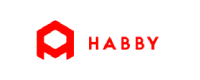 HABBY company logo with a red geometric icon and red text on a transparent background