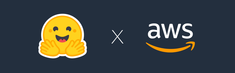 Hugging Face and AWS partnership logo featuring the Hugging Face emoji next to the AWS logo.