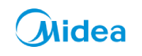 The logo of Midea, featuring a stylized blue swirl and the word 'Midea' on a white background.