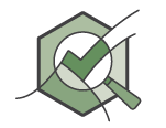 Green checkmark inside a hexagon icon