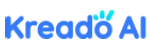 Kreado AI logo in blue, stylized text on a transparent background