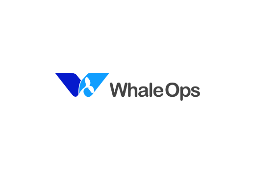 Logo for Whale Ops featuring a stylized blue whale icon and the text 'WhaleOps' in blue and gray on a white background.