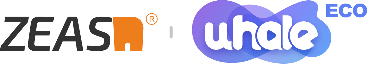 ZEASN Whale Eco logo featuring the ZEASN text with an orange icon and the Whale Eco branding in blue and white.
