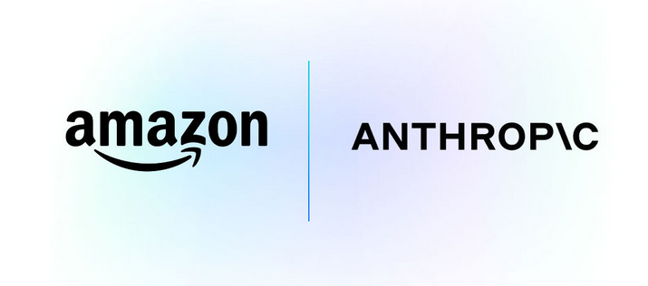 Amazon and Anthropic Claude 3 family AI model partnership logo. The image shows the Amazon and Anthropic company logos side by side, representing their collaboration on AI models.