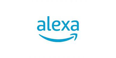 Amazon Alexa logo in blue on a white background