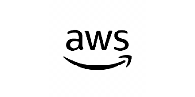 Black and white AWS logo with a curved arrow beneath the letters, centered on a white background.