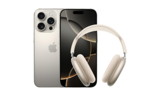 A silver Apple iPhone displayed next to a pair of white wireless over-ear headphones.
