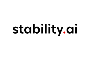 Stability AI company logo in black text with a small red dot, shown on a transparent background.