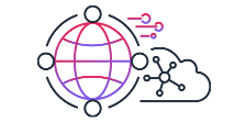 An abstract illustration featuring a globe, cloud, and network nodes, representing global cloud networking and data connectivity.