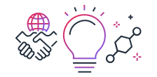 Illustration featuring a glowing light bulb, shaking hands, and connected network nodes, symbolizing startup innovation, partnership, and global connectivity.