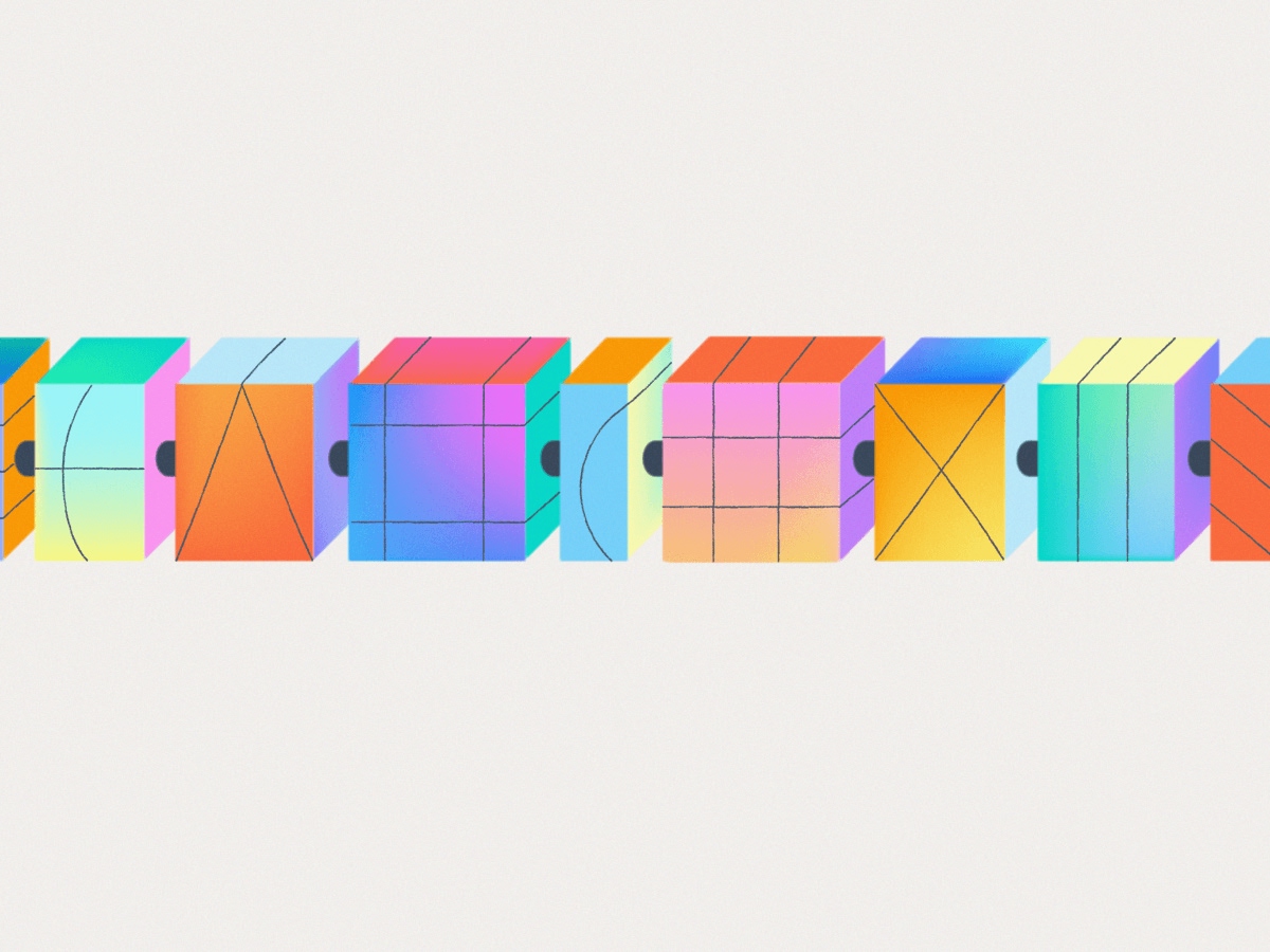 Abstract colorful blocks representing data visualization and dashboard components