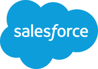 Salesforce blue cloud logo with white text, depicting the 'salesforce' wordmark inside a blue cloud shape.