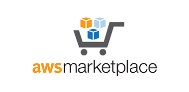 The AWS Marketplace logo featuring a shopping cart with three orange, blue, and light blue 3D cubes inside, and the words 'aws marketplace' beneath the icon.