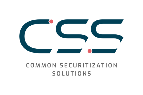 Logo of Common Securitization Solutions, featuring the abbreviation CSS in stylized blue letters with pink dots and the full company name beneath the abbreviation.