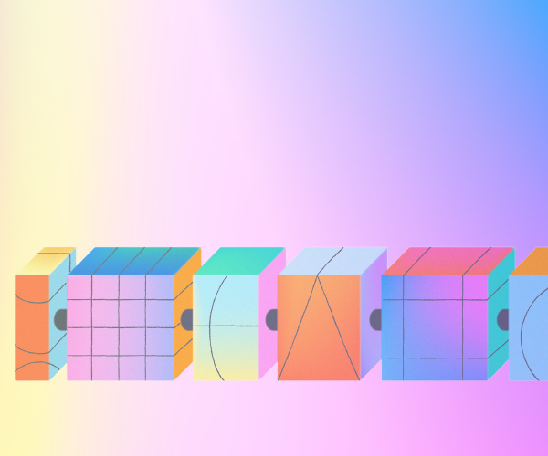 Colorful abstract cubes on a security-themed AWS Marketplace web banner with a pastel gradient background.