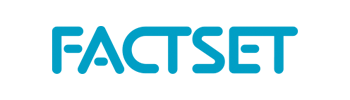 FactSet Research Systems company logo in blue text on a transparent background.