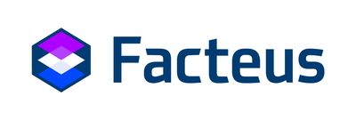 "Facteus logo featuring a geometric cube design in blue, purple, and white next to the company name in bold blue text."