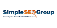 "Simple SEO Group logo with tagline 'Connecting Your Website To A World Of Customers' and a magnifying glass icon."