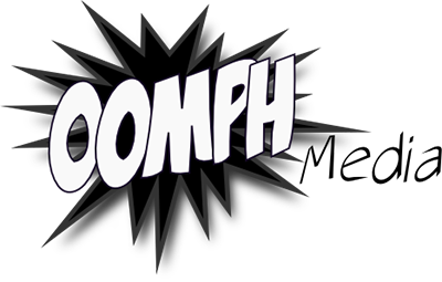 Comic-style text "OOMPH" with a black spiky burst background.