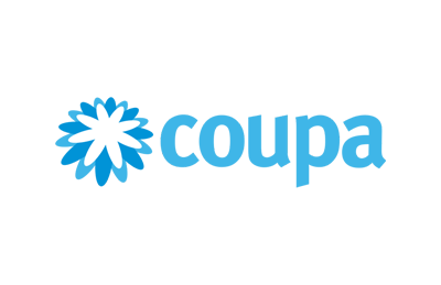 Coupa logo featuring a blue flower design with the word 'Coupa' in blue text.