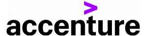 Accenture logo displayed horizontally in black text with a purple arrow above the letter 't'.