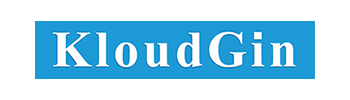"KloudGin logo with white text on a blue background."