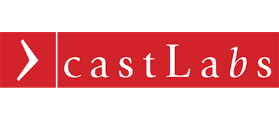 Red logo with white text reading "castLabs" and a white arrow pointing right.