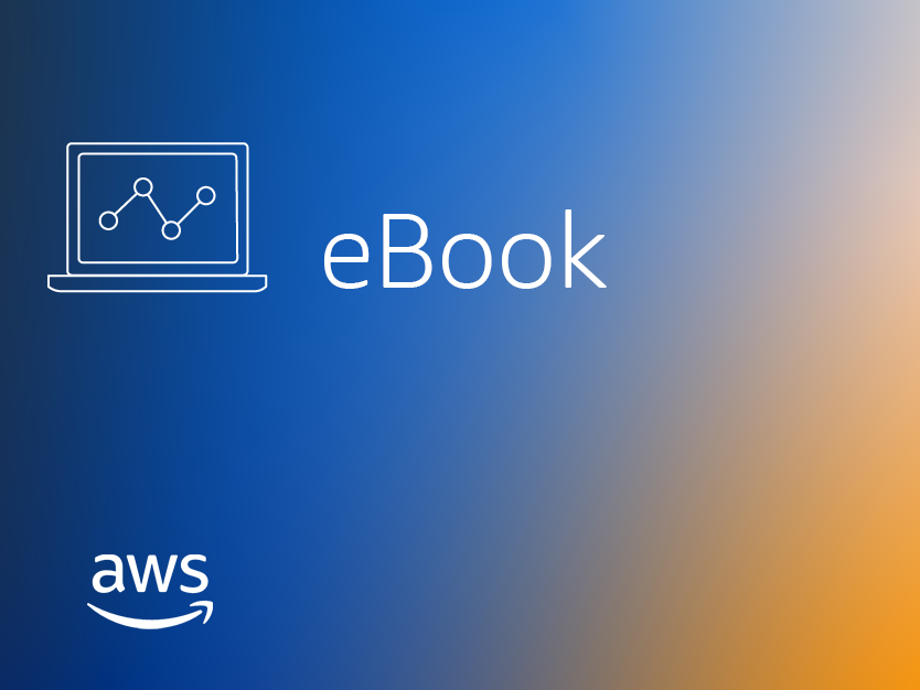Thumbnail image for an AWS Marketplace healthcare eBook, featuring a laptop icon with a graph, the word 'eBook,' and the AWS logo on a blue-to-orange gradient background.