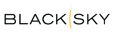 "BlackSky logo with a yellow curved line resembling a crescent between the words 'Black' and 'Sky'."