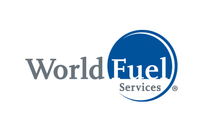World Fuel Services logo featuring gray and blue text with a circular design.
