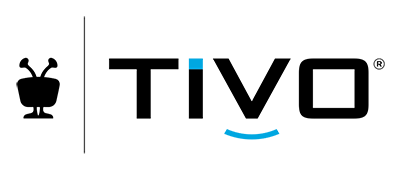TiVo logo featuring black lowercase letters with a distinctive blue 'i' and blue 'v' accent.
