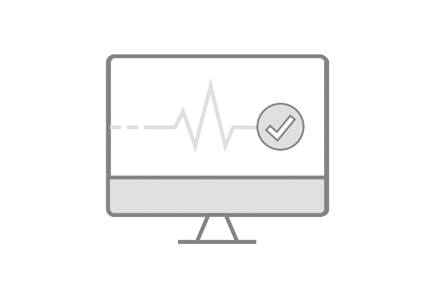An illustration of a computer monitor displaying a heartbeat line and a checkmark, representing system health or successful monitoring.