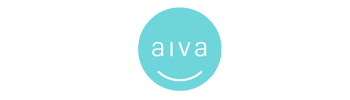 Aiva Health logo featuring white text in a lowercase modern font centered on a blue circular background.