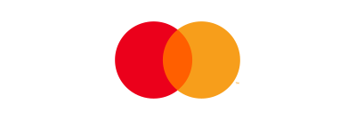 Mastercard logo featuring two overlapping circles, one red and one orange, on a white background.