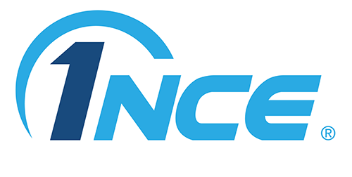 "1NCE logo with a blue arc over the number 1 and bold blue text."