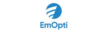 Emopti company logo in blue on a white background